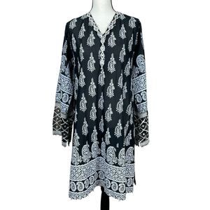 Khaadi Women’s Tunic Kurta Size 16 Black White Embroidered Silk Trim Embellished